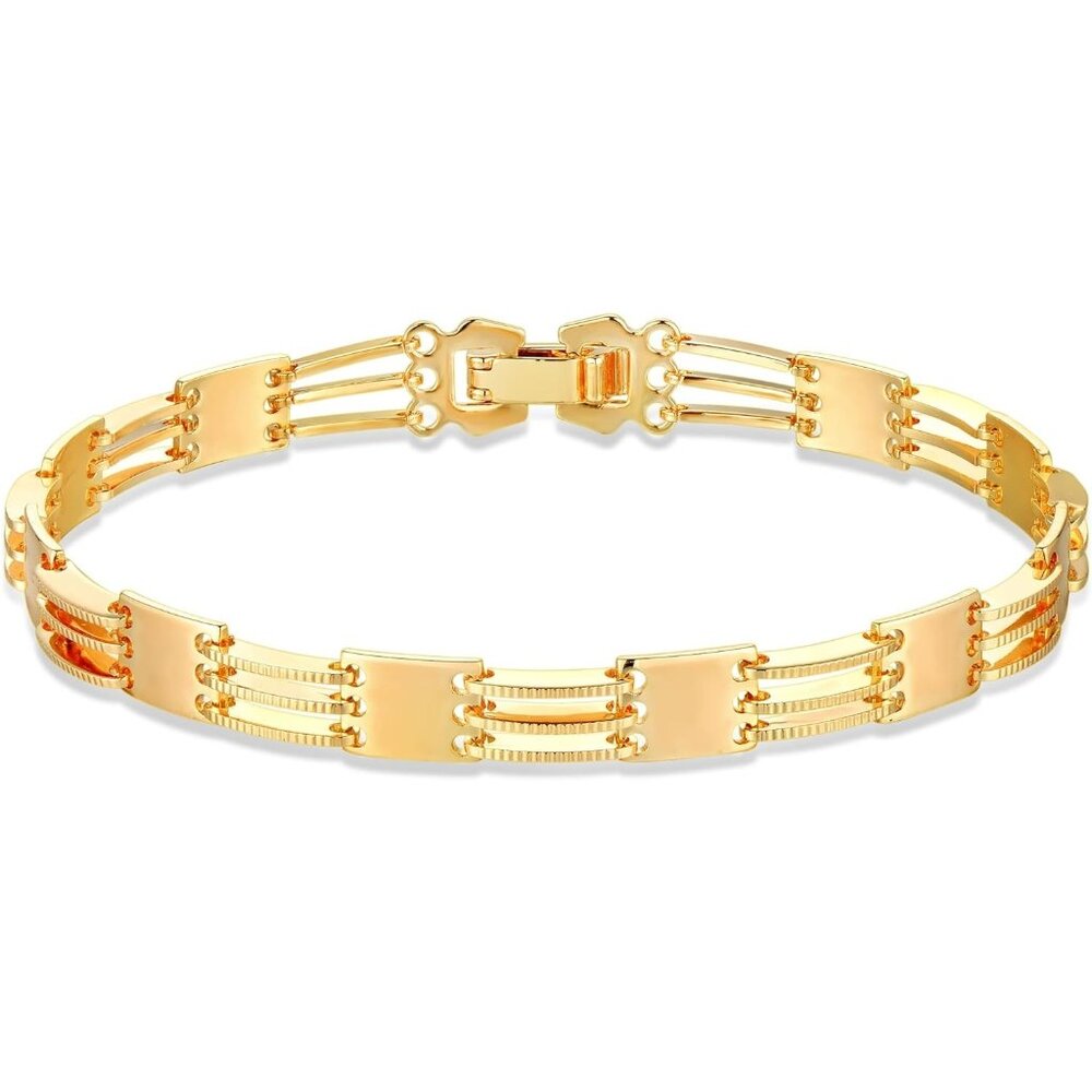Gold Beaded Bracelets,18K Gold Plated Handmade Cute Satellite Diamond Cut Oval